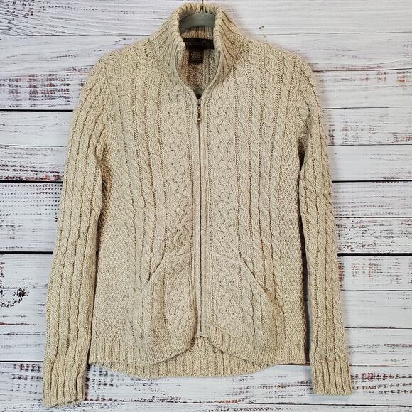 Inis Crafts Irish Merino Wool Ribbed Knit Fisherman Sweater Jacket Gorpcore Med - Picture 1 of 12